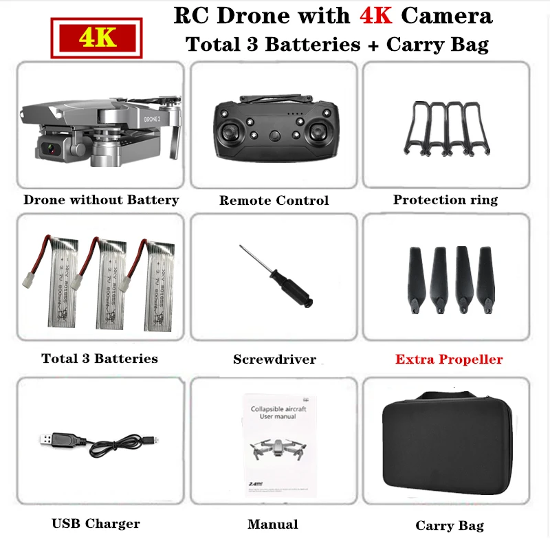 4K Carry Bag 3B E68 Радиоуправляемый Дрон 4K HD камера wifi FPV Квадрокоптер складной Радиоуправляемый вертолет Квадрокоптер мини дроны VS E58 SG901 E520 Дрон игрушка подарок - Цвет: 4K Carry Bag 3B