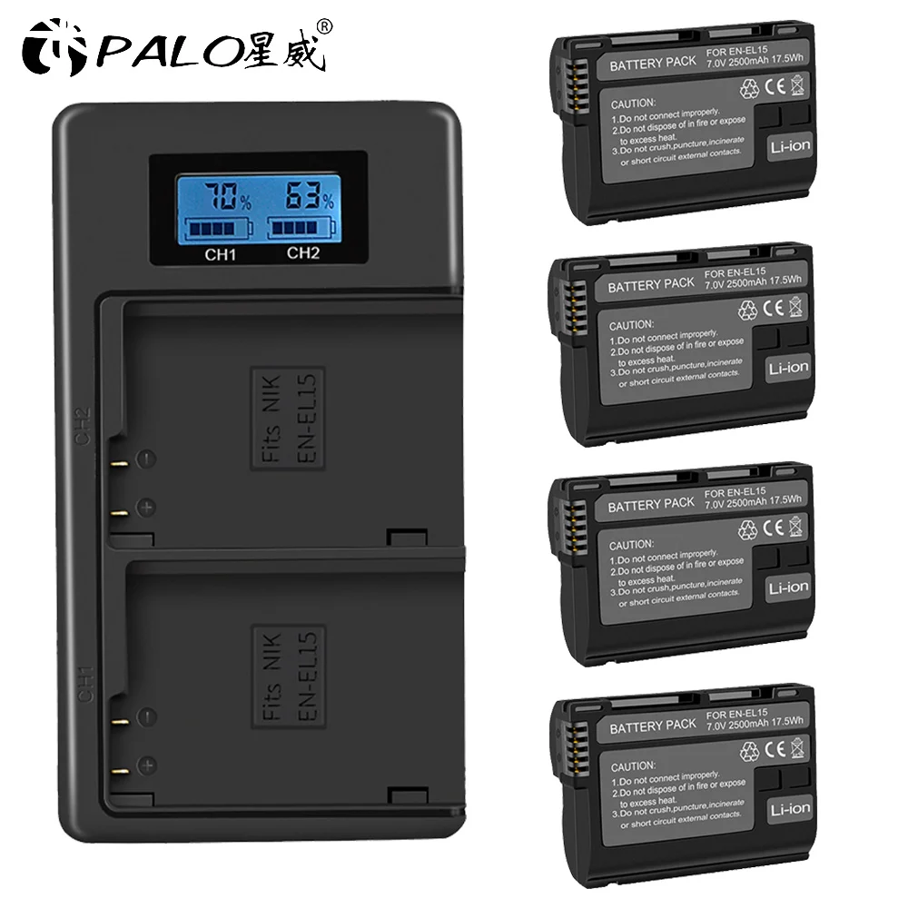 4battery and charger PALO 2500 мА/ч, 7,0 V EN-EL15 ENEL15 RU EL15 Камера Батарея для цифровых зеркальных фотокамер Nikon D600 D610 D800 D800E D810 D7000 D7100 D7200 L15 - Цвет: 4battery and charger