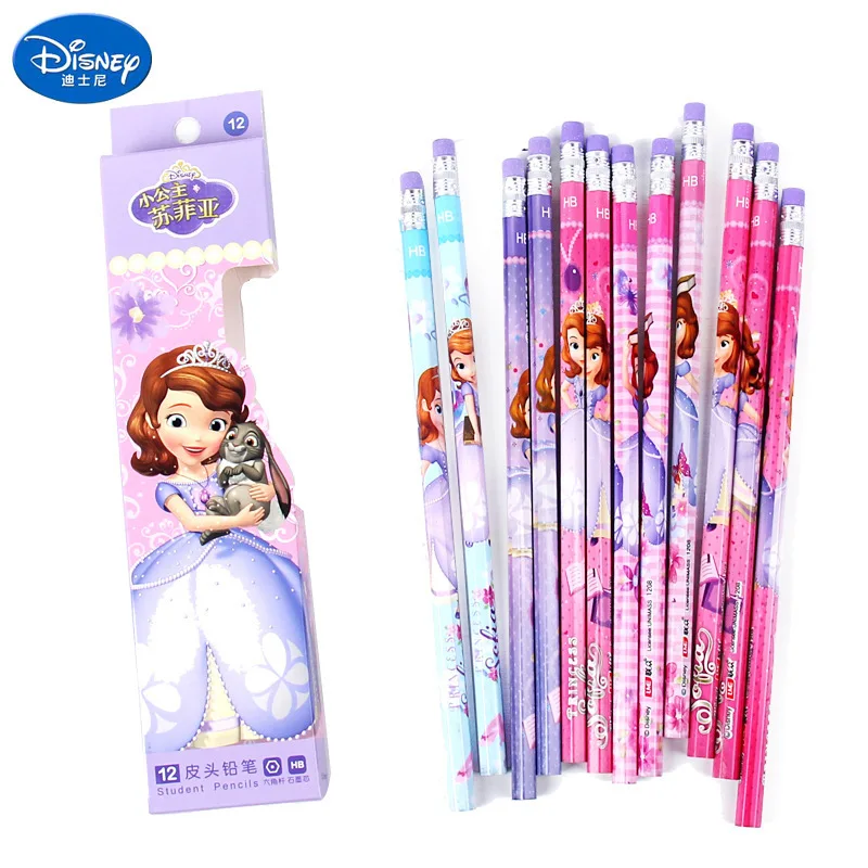 Ручка для письма Disney Ice Princess HB, ластик в коробке на 12 карандашей, деревянный стержень, офисное рисование, школьные принадлежности, подарок.