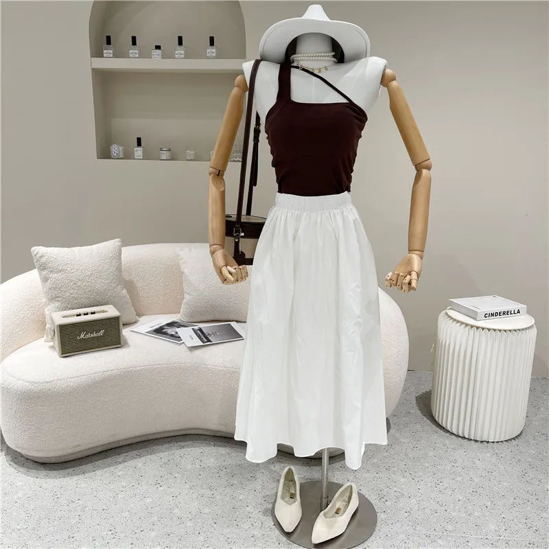 

Women's Spring Summer 2021 Fashion Neck sling vest Irregular slant shoulder bottoming Top