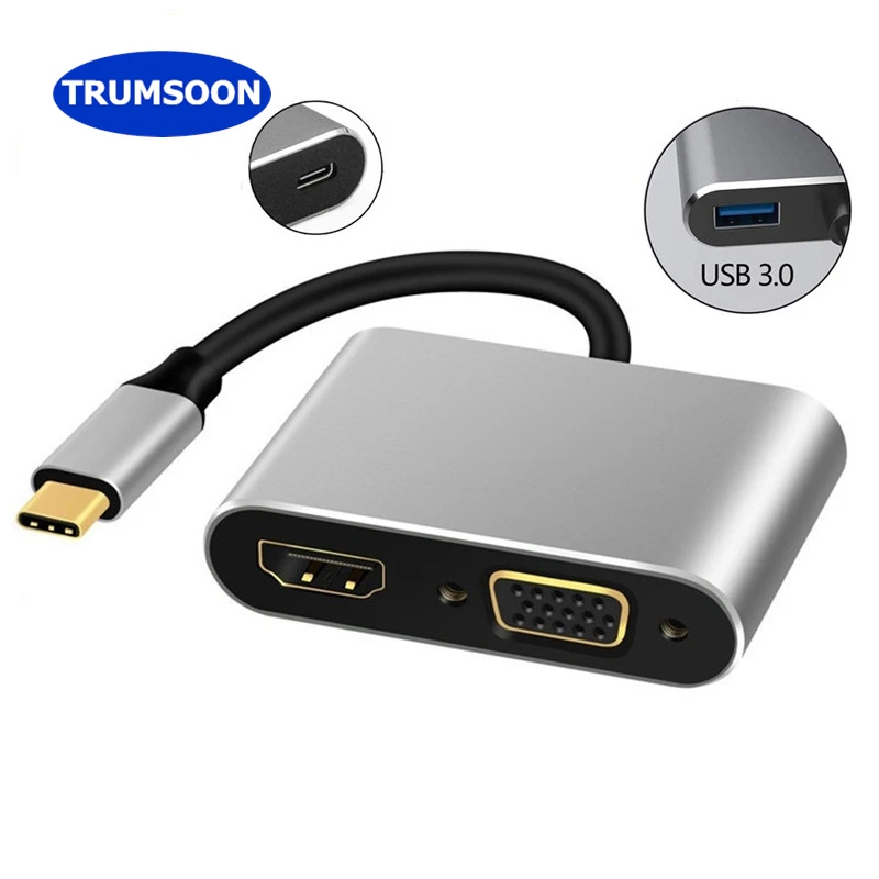 TRUMSOON Type-C to HDMI-compatible 4K VGA USB 3.0 C Hub Adapter for Macbook Samsung S20 Dex Xiaomi 10 Dell XPS15 TV Nintendo | Электроника