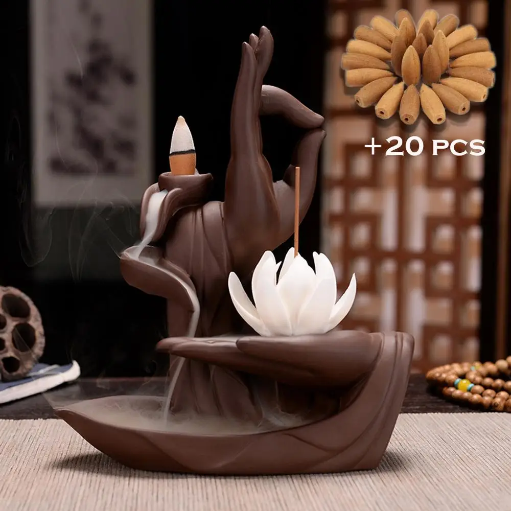 

Ceramic Backflow Incense Burner Smoke Waterfall Incense Sticks Holder Handicraft Incense Holder 20 PCS Cones Gift