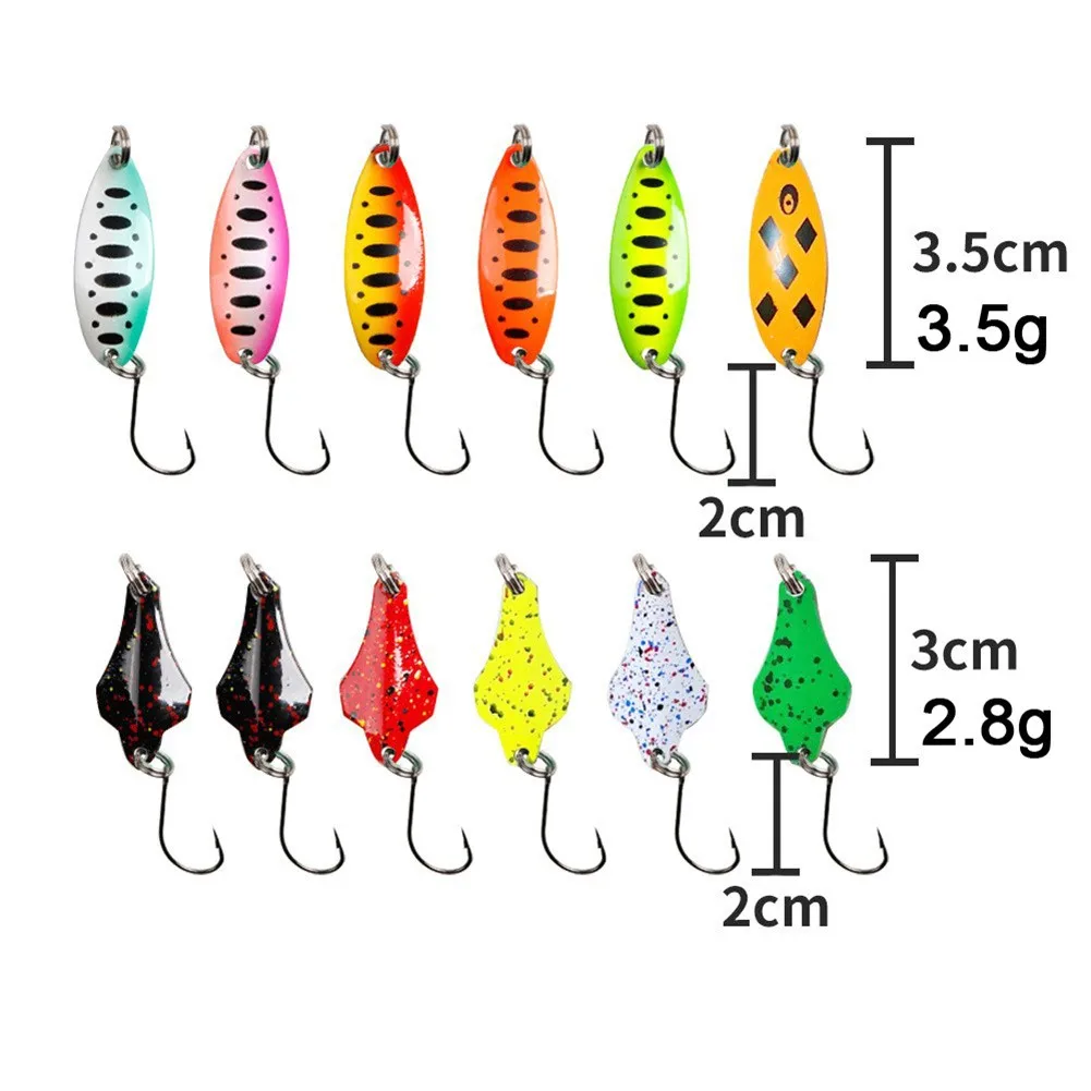 

12Pcs/Box Fishing Tackle Bait Fishing Metal Spoon Lure Bait For Trout Bass Spoons Swim Lure Carp Fishing Bait Tackle Accs