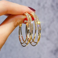 new fashion women jewelry multilayer round hoop earrings shining gold color rhinestone earrings for women wedding party gift