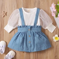 newborn toddler baby girls t shirt puff sleeve tops suspender skirt summer outfits 2pcs clothes cute child clothing sets d30