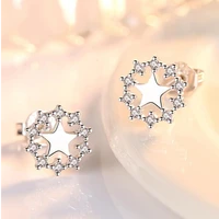 new 925 sterling silver stud earrings high quality woman fashion jewelry new pentagram crystal zircon hot sale earrings