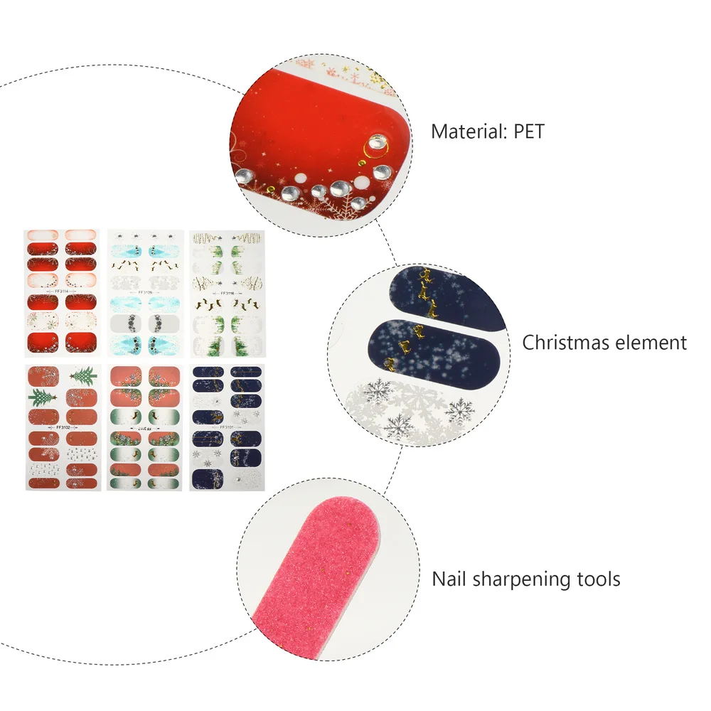 

6 Sheets Full Cover Nail Art Wrap Snowflake Elk Manicure Stickers Nail Decals