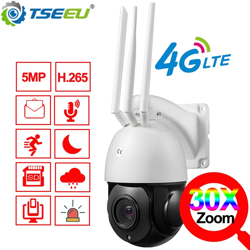 

5MP 30xZoom Outdoor Metal Pan Tilt Sony Sensor Camhi App Waterproof Human Detection Street 4G Sim Card Surveillance Camera