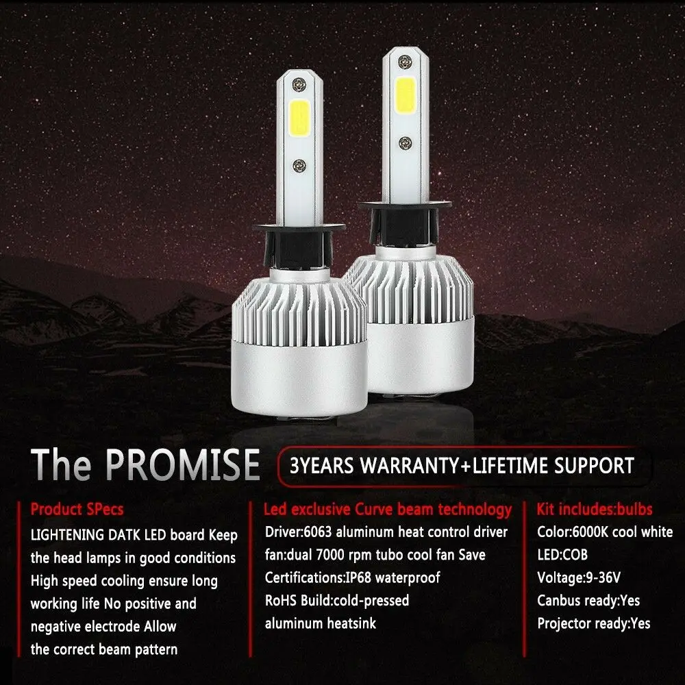 

2x H1 LED Headlight Kit 200W 20000LM Conversion Light Bulbs White 6000K Car Automotive LED lights