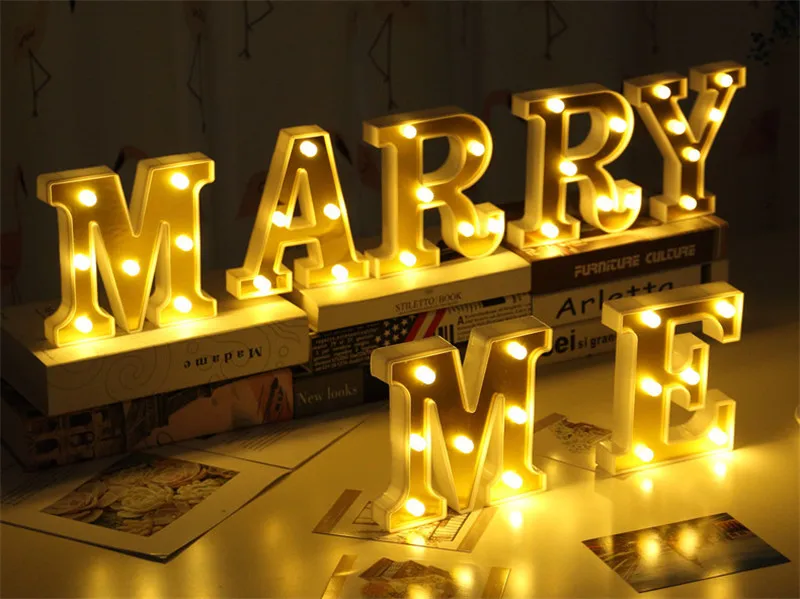 Fashion Gold English Letters Decorative Night Lamp Sign Alphabet Ornaments Crafts Letter Lettering For Wedding Xmas Numbers DIY