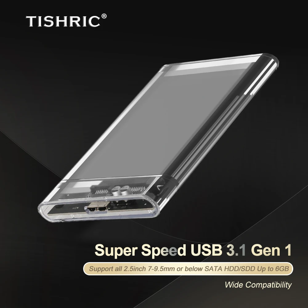 TISHRIC Прозрачный жесткий чехол Caddy Корпус для жесткого диска 2 5 SSD SATA USB 3 0 Тип C 1