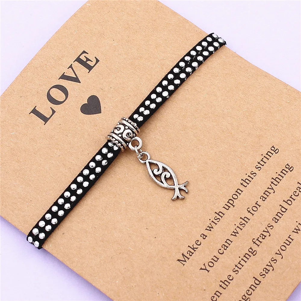 Женский браслет ручной работы Make a wish с регулируемой застежкой в виде рыбы