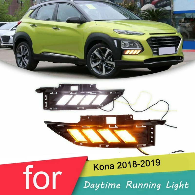 

Для Hyundai Kona 2018-2019 передний L + R светодиодный DRL с поворотом дневной ходовой светильник противотуманная фара 3 цвета