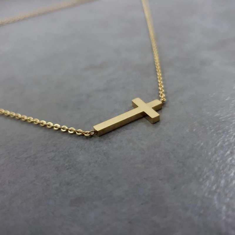 V Attract Sideways Cross Charm Pendant Necklace Women Men Jewelry Vintage Jesus Bijoux Femme Collier Gold Chain Choker | Украшения и