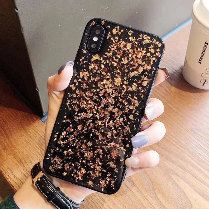Черный мягкий чехол для iphone X, XR, XS, MAX, 10, 11 Pro, MAX, 7, 8, 6, 6s Plus, силиконовый чехол из золотой фольги и ТПУ, защита от падения - Цвет: RGold