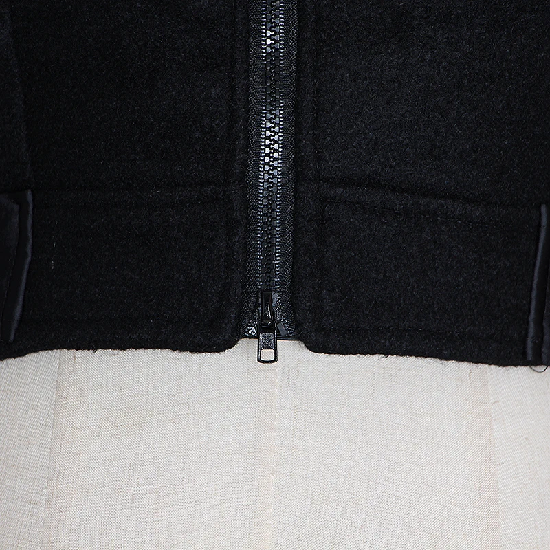 

VGH Hollow Out Black Jacket For Women Lapel Long Sleeve Patchwork Ruffle Zipper Casual Short Jackets Female Fashion New Clothing