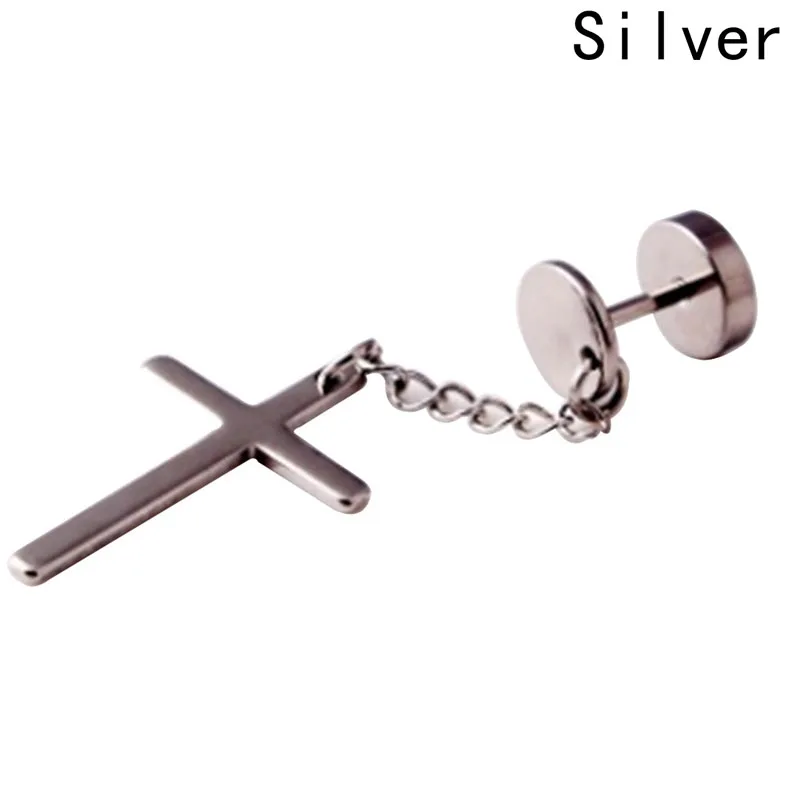 

2021 1PC Punk Gothic Stainless Steel Stud Earring Cross Round Fake Ear Taper Dumbbell Fashion Women Mens Rock Style Jewelry Gift