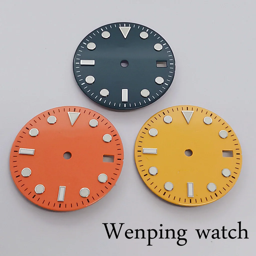 

New 29mm Sterile Blue/Yellow/Orange Watch Dial Luminous Marks Fit NH35 Movement Watch Assembly Accessories