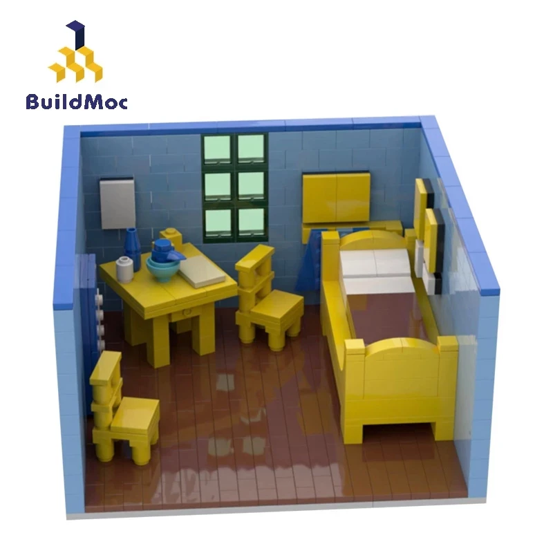 

BuildMoc художественные картины строительные блоки эксперт спальня в Arles Van Gogh кирпичи дом игрушки для детей Подарки