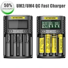 Новинка, оригинальный аккумулятор Nitecore UMS4 UMS2 UM4 UM2 USB QC 3A, быстрое зарядное устройство с интеллектуальной схемой, глобальная страховка, li-ion AA AAA