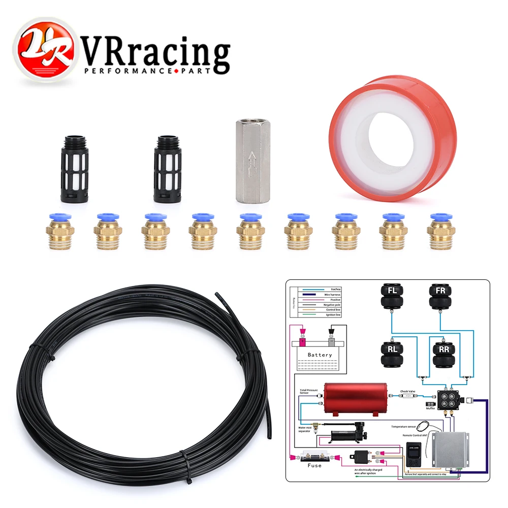 

1/4" 20M Air Line Brake Hose Air Tube Push-in Connector Air Fittings PTFE Tape Check Valve Muffler Air Ride Suspension