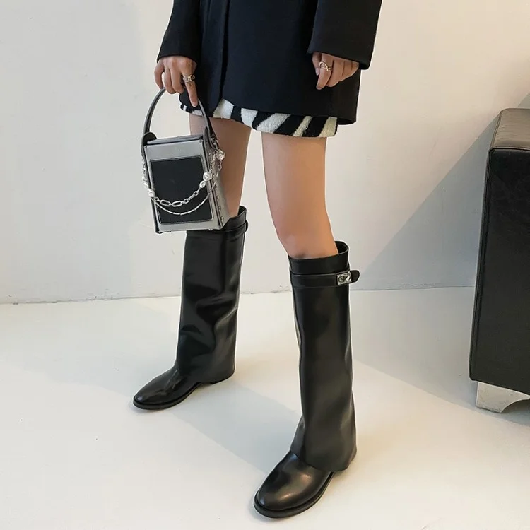 

Below knee Knight boots women's 2021 autumn winter new boots thick heel flat bottomed long tube high boots show thin