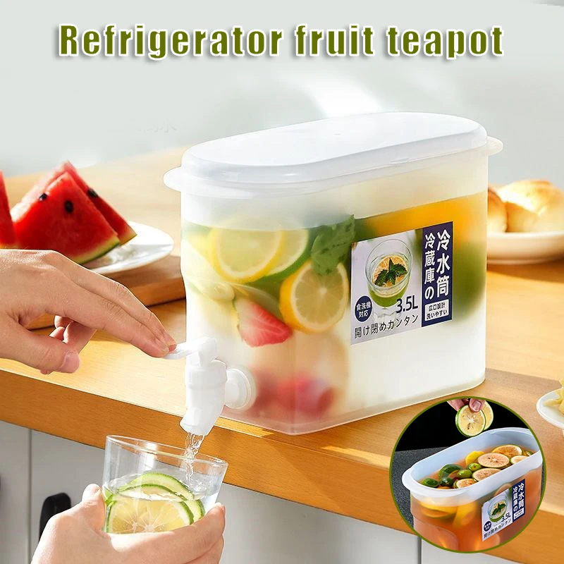 

1pcs Beverage Dispenser Cold Kettle With Locking Clamp Drink Dispenser Reusable Fruit Beverage Tub Household 3.5L Cold Kettle