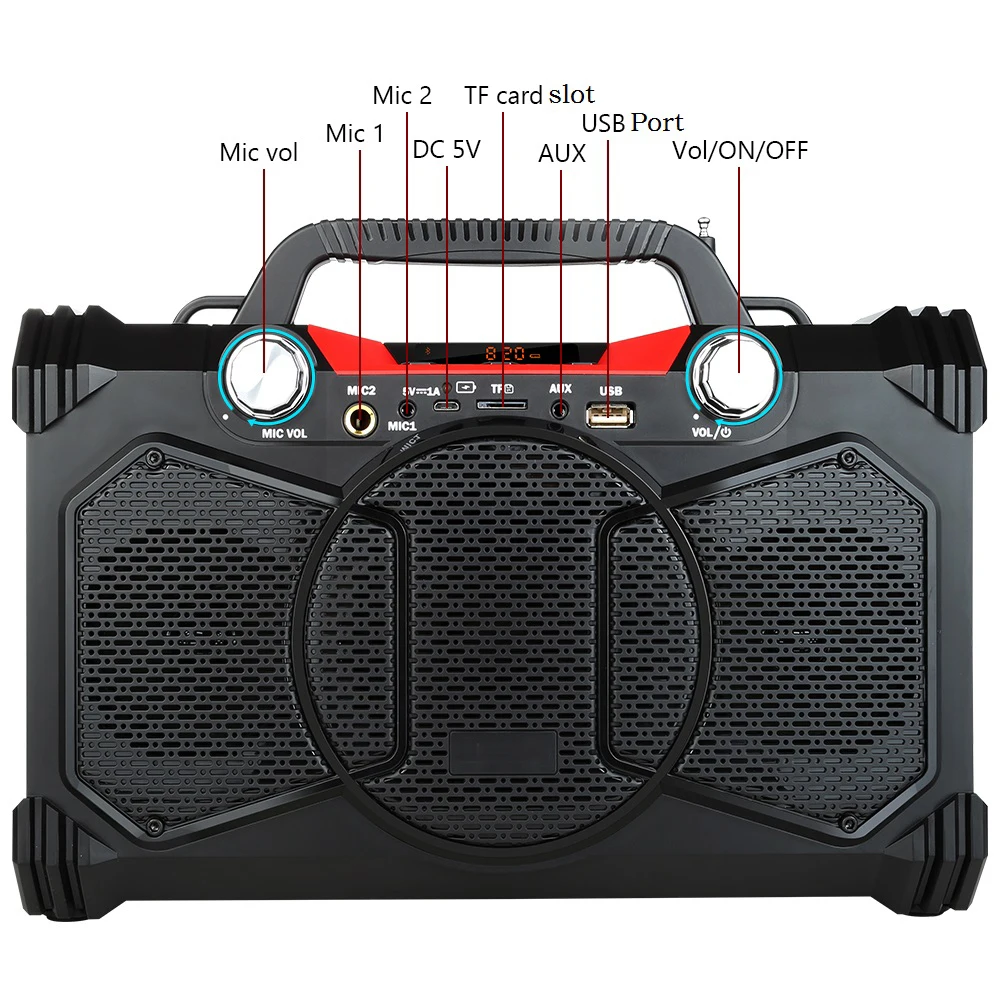 Bluetooth Колонка портативная с сабвуфером 30 Вт FM радио TF AUX USB|Портативные колонки| |