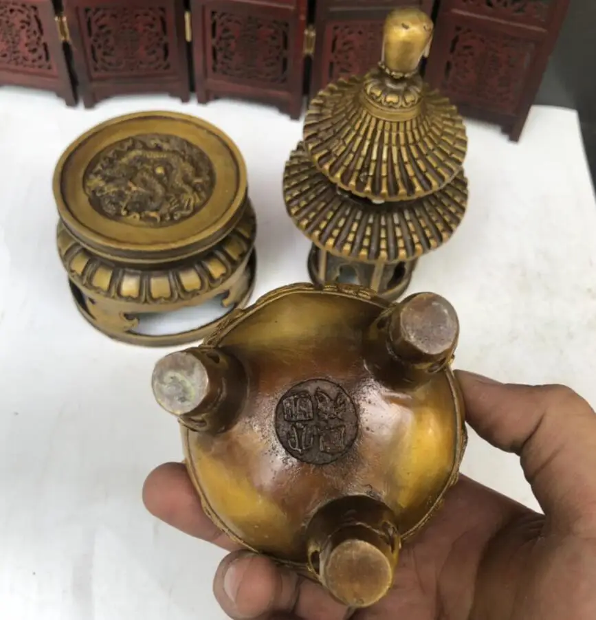 

China brass archaize tower incense burner crafts statue