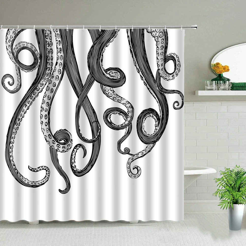 

Ocean Animal Octopus Shower Curtains Waterproof Fabric Sea Turtle Tropical Fish Whale Printing Bath Curtain Bathroom Decor Cloth