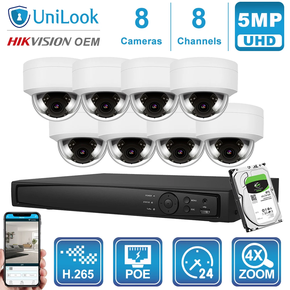 

UniLook 8CH NVR 4/6/8Pcs 5MP White POE IP Camera 4X Zoom Outdoor Security system 2.8-12mm NVR Kit Night Vision H.265 P2P