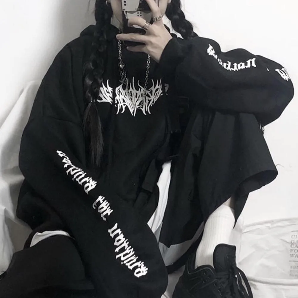 

Gothic Punk Sweatshirt Women Men Y2k Hoodie Plus Size Vintage Streetwear Grunge Clothes E Girl Hoodies Black Letter Pullover