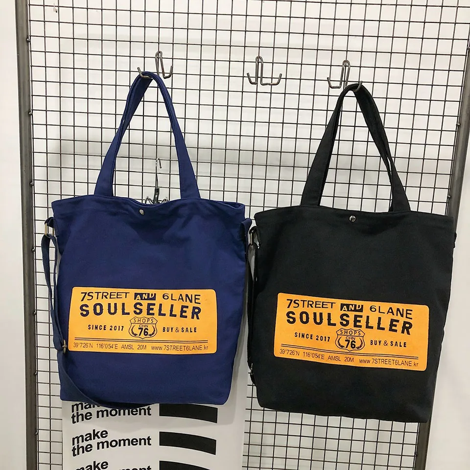 

Folding Canvas Shopping Bag Letter Printing Women Shoulder Tote Bags Reusable Girls Book Handbag Large Capacity Fashion Trendy