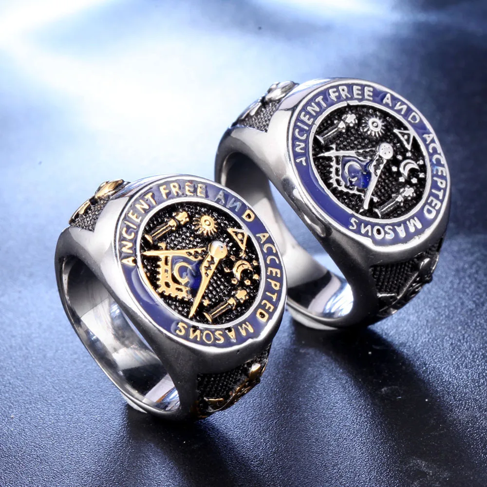 

New Men Rings Masonic Freemasonry Skull Punk Rock Hip Hop for Biker Male Boyfriend Jewelry Creativity Gift Wholesale