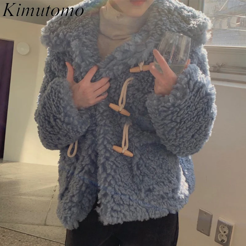 

Kimutomo кавайное милое пальто из овечьей шерсти зимнее Новое корейское шикарное винтажное свободное стеганое короткое пальто с лацканами и пр...