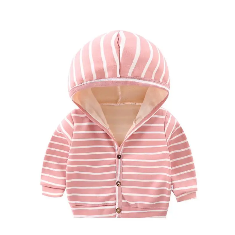 Children Sweater Hooded Cardigan Warm Baby Jacket 2021 Spring Autumn Fashion Kids Striped Toddler Coat Outerwear 0-6 Year