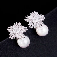 huami 2021 new fine jewelry stud shell pearl earrings for women flower aaa zircon wholesale wedding party