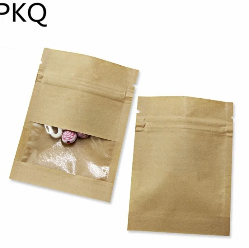 

500pcs wholesale small kraft paper bag zip lock packaging bag with window jewelry/small parts storage bag zipper lock pouches