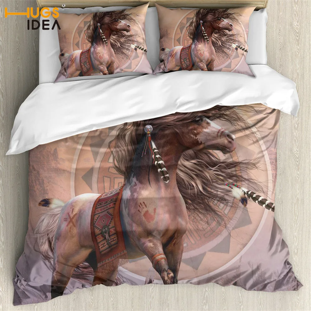 

HUGSIDEA с лошадьми, американский художественный дизайн, Королевский размер, постельное белье большого размера из полиэстера, удобный мягкий п...