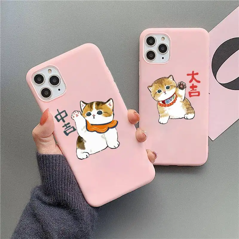 

Cat cute lovely cartoon Phone Case Candy Color for iPhone 11 12 mini pro XS MAX 8 7 6 6S Plus X 5S SE 2020 XR