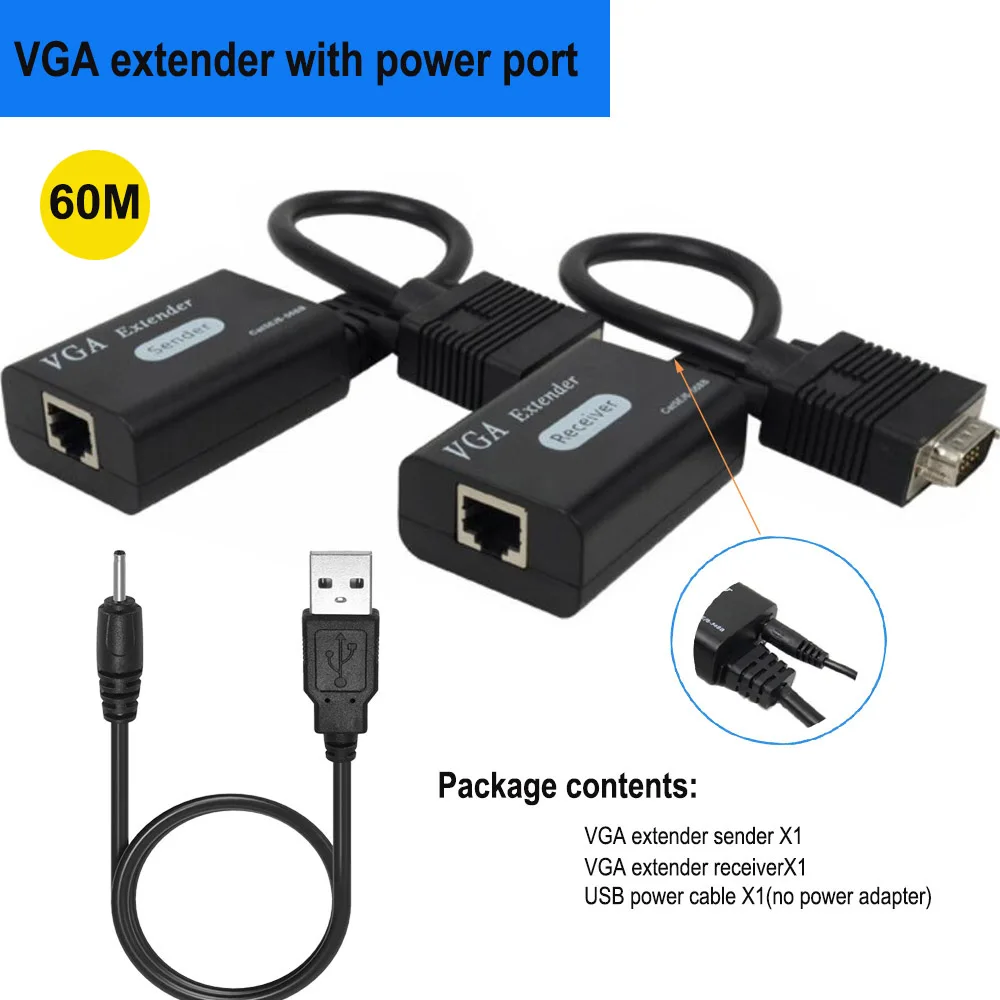 Удлинитель VGA UTP удлинитель RJ45 в Ethernet конвертера через cat5e/6 кабелей до 100 м/60 м |
