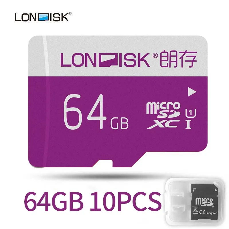 LONDISK 64 ГБ 10 упаковок/шт. Карты памяти для телефонов Android/дронов с поддержкой