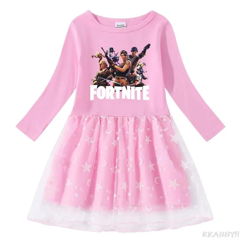 Юбка принцессы Fortnites сетчатая с длинным рукавом модная подарочная для маленьких
