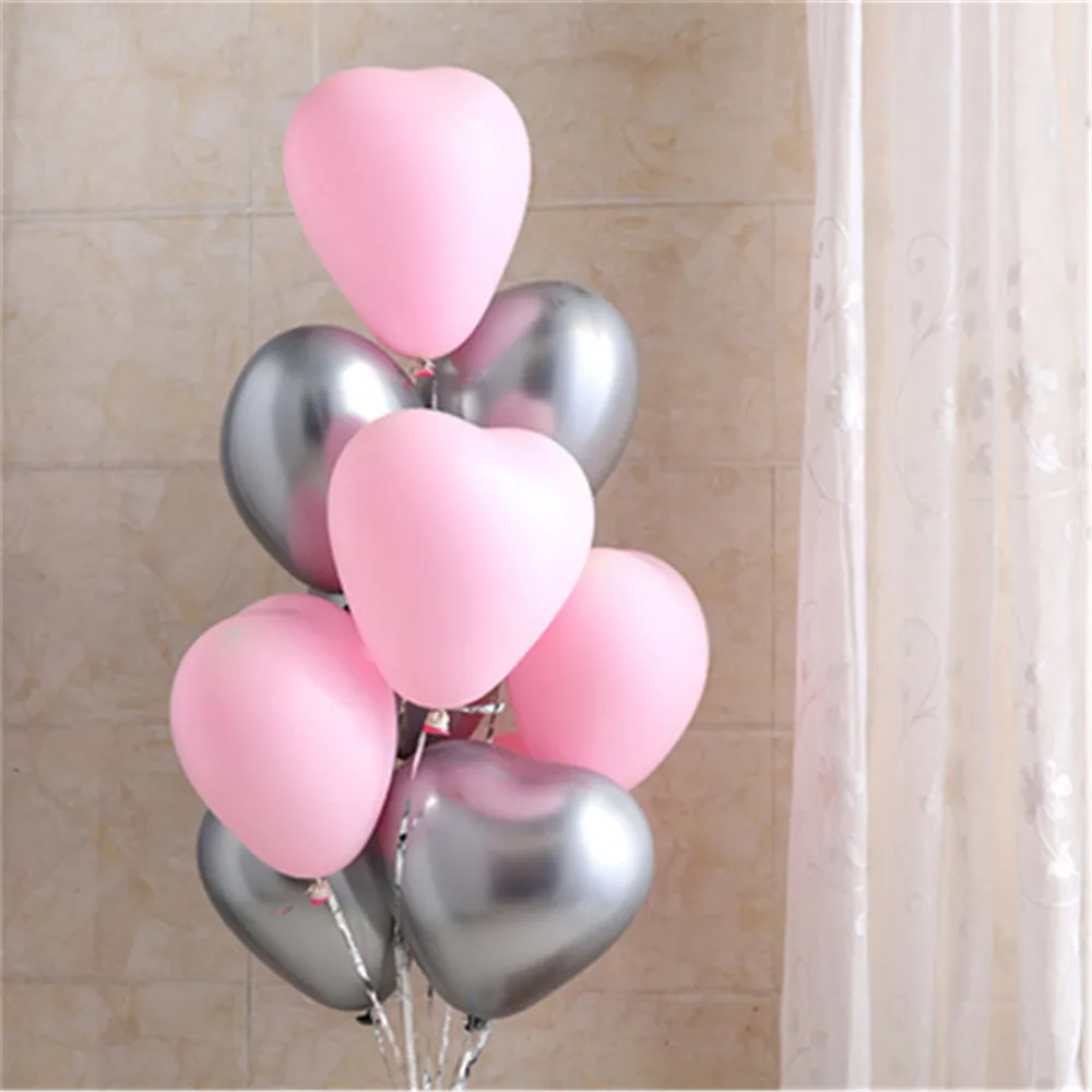 10pcs/lot 12inch Chrome Metal Pearl Heart Latex Balloons Thick Metallic Colors Air Balls Globos Birthday Party Decor | Дом и сад