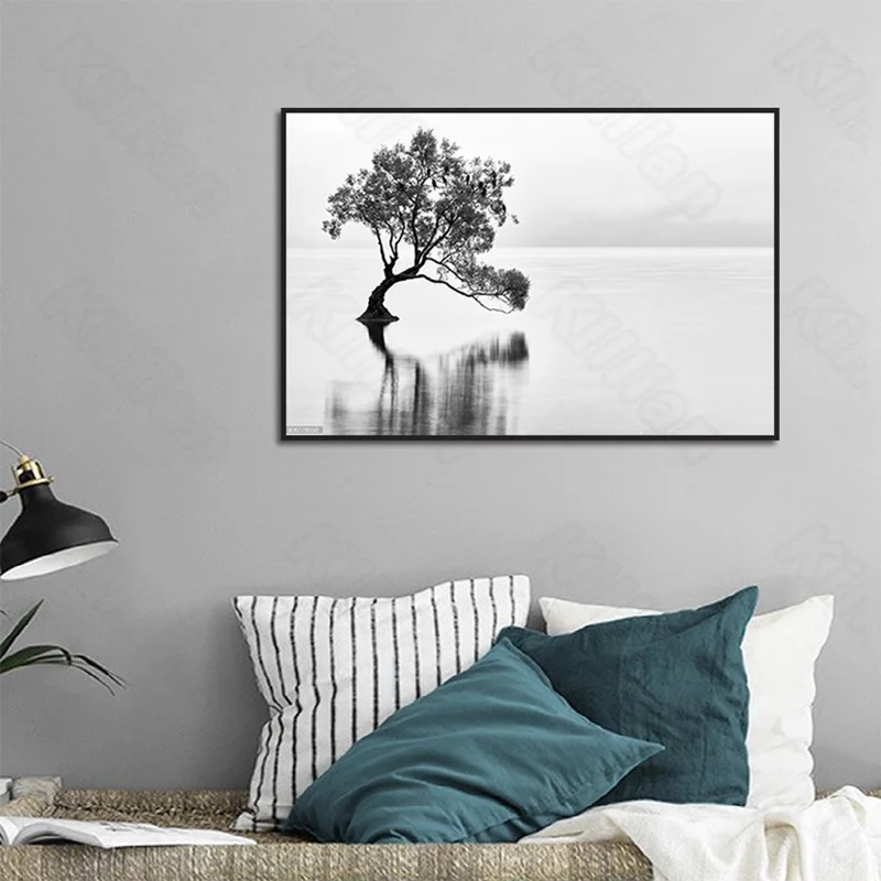 

Modern Style Murals Frameles Poster Crooked neck tree and lake Home Residential Bedroom Decoration Living Room Canvas Painting
