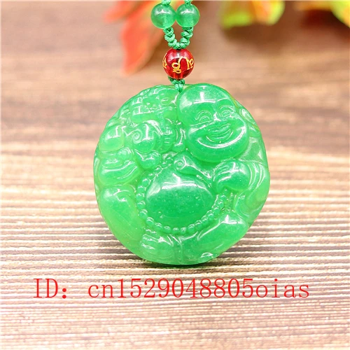 

Natural Green A Emerald Jade Maitreya Pendant Beads Necklace Charm Jadeite Jewellery Fashion Carved Amulet Gifts for Women Men