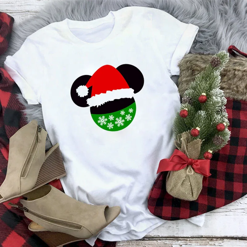 WT0307-White Рождественская футболка Для женщин T рубашки для мальчиков Модные Графический милый каваи Hipster футболка Micky женский Camiseta Mujer - Цвет: WT0307-White