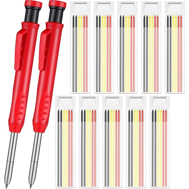 

Solid Carpenter Pencils With 60 Refills,Woodwork Marking Pencil Built-In Pencil Sharpener Deep For Woodworking Architect
