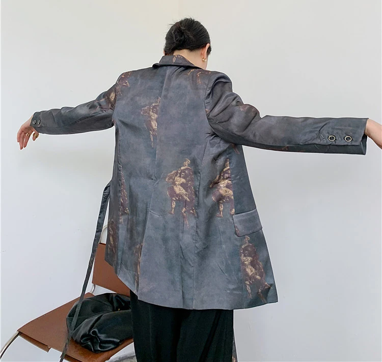 Женская куртка-кимоно в стиле Харадзюку винтажная куртка с масляным узором и