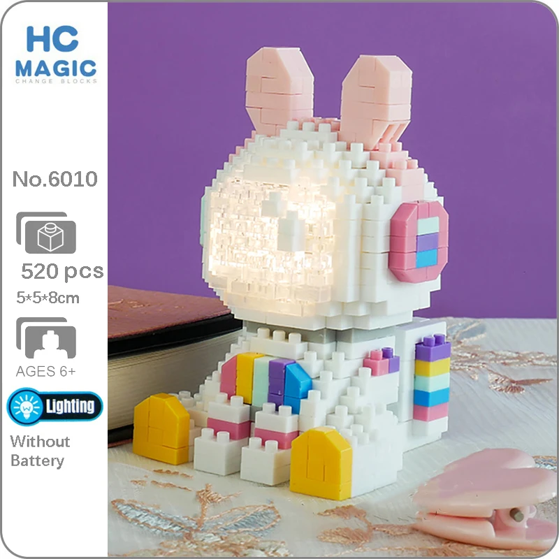 

HC 6010 Space Rabbit Building Blocks Astronaut LED Light Helmet Sit Animal Model DIY Mini Diamond Bricks Toy for Children Gifts